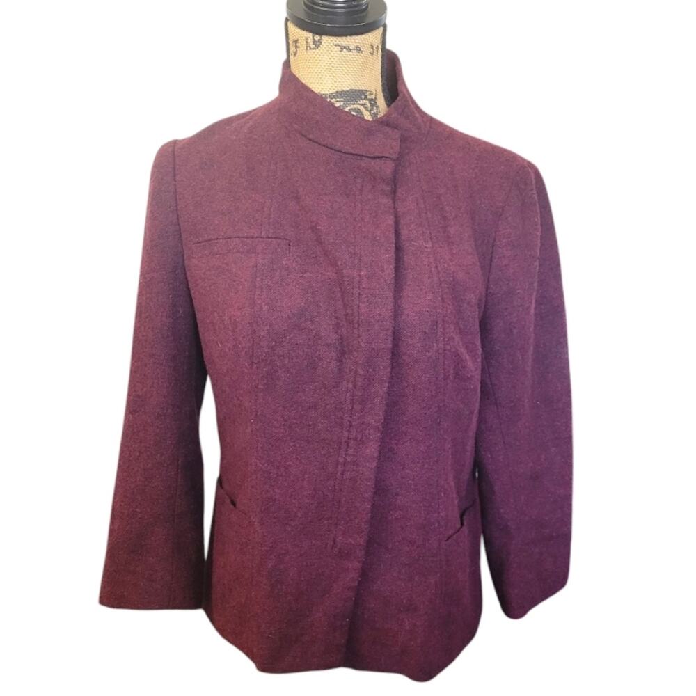 Large Kensie burgundy asymmetrical zip dressy jacket, mock neck collar